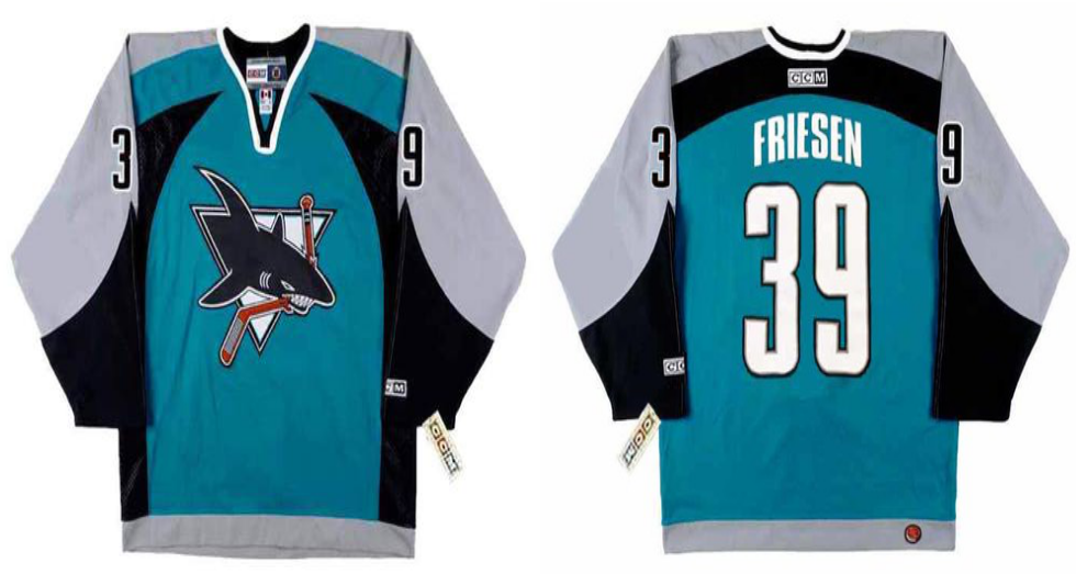 2019 Men San Jose Sharks 39 Friesen blue CCM NHL jersey